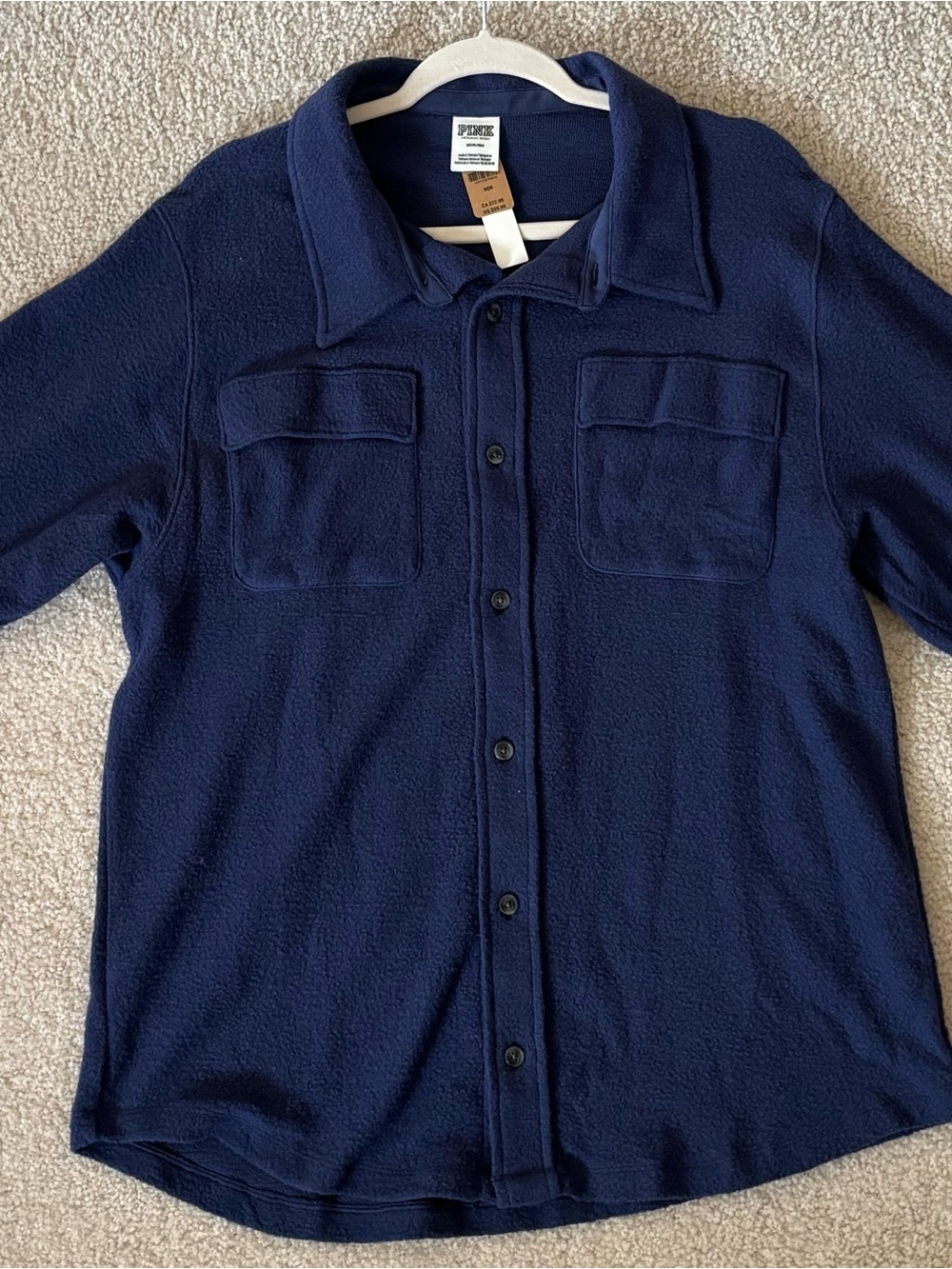 PINK Victoria's Secret Navy Button-Up Fleece Shirt Jacket